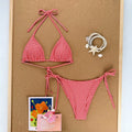 Cute Red Plaid Gingham Halter Bikini Set - 2 Piece Triangle Top & Tie Side Bottoms Swimsuit for Summer Beach Vacation