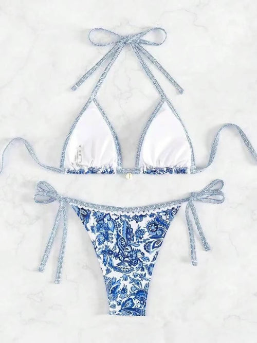 2025 Halter String Triangle Two Piece Bikini Women Swimwear Female Swimsuit Bathers Bathing Swimming Suit Beachwear Summer